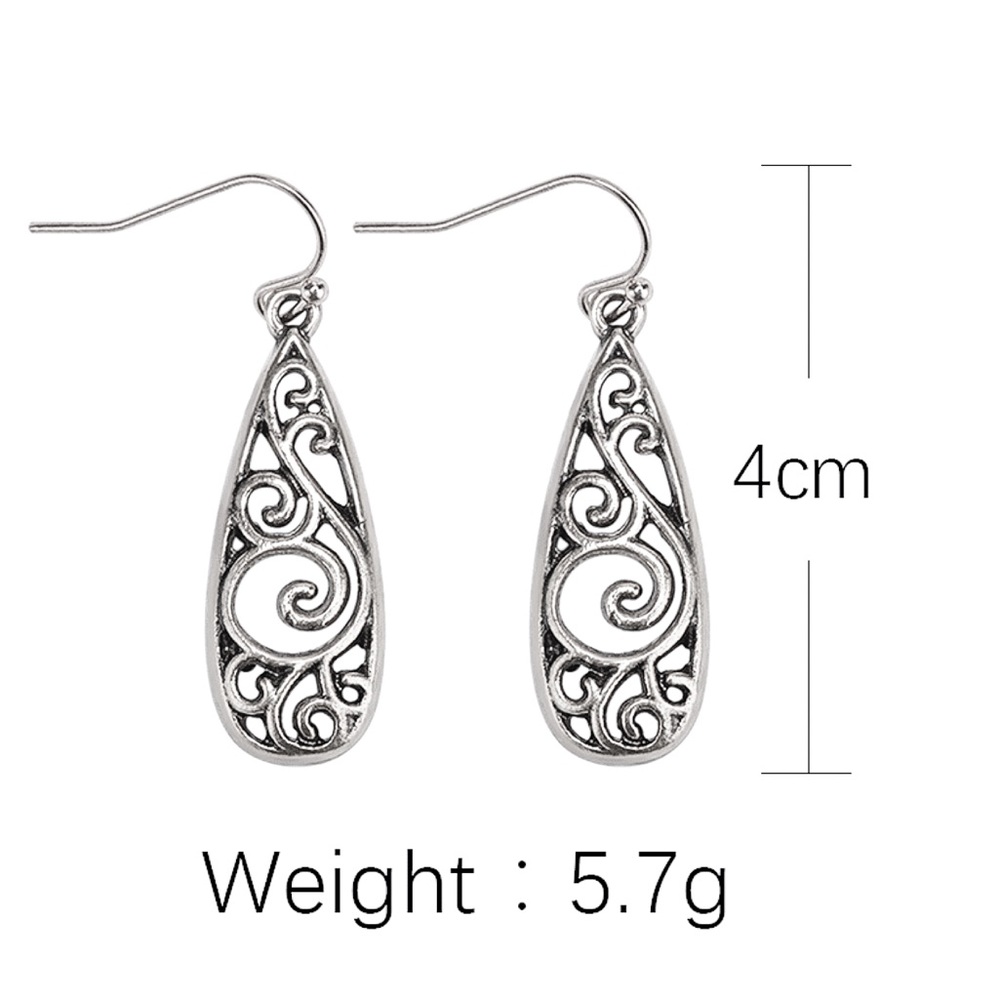 Silver Openwork Teardrop Boho Earrings - Picture 6 of 7